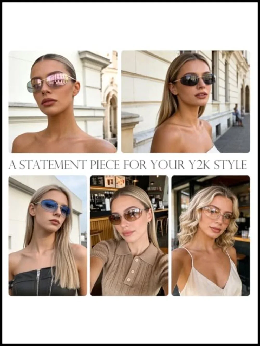 Y2K Metal Wrap Around Sunglasses UV400 Oval Retro Shades